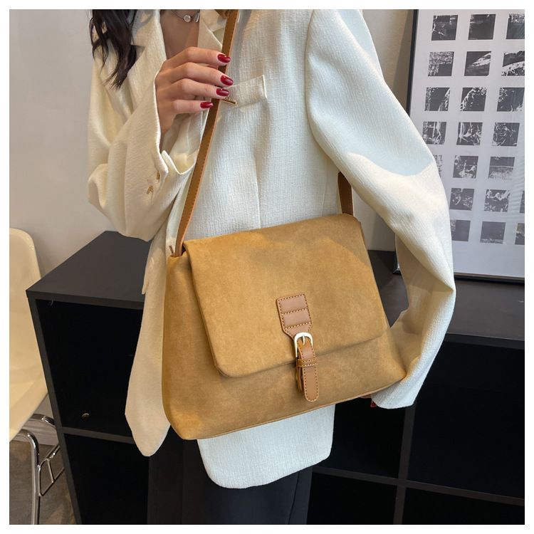 Borsa a tracolla casual da donna in pelle scamosciata, elegante, con tracolla singola, stile coreano, piccola, quadrata, autunno inverno, 2025_voghion.com