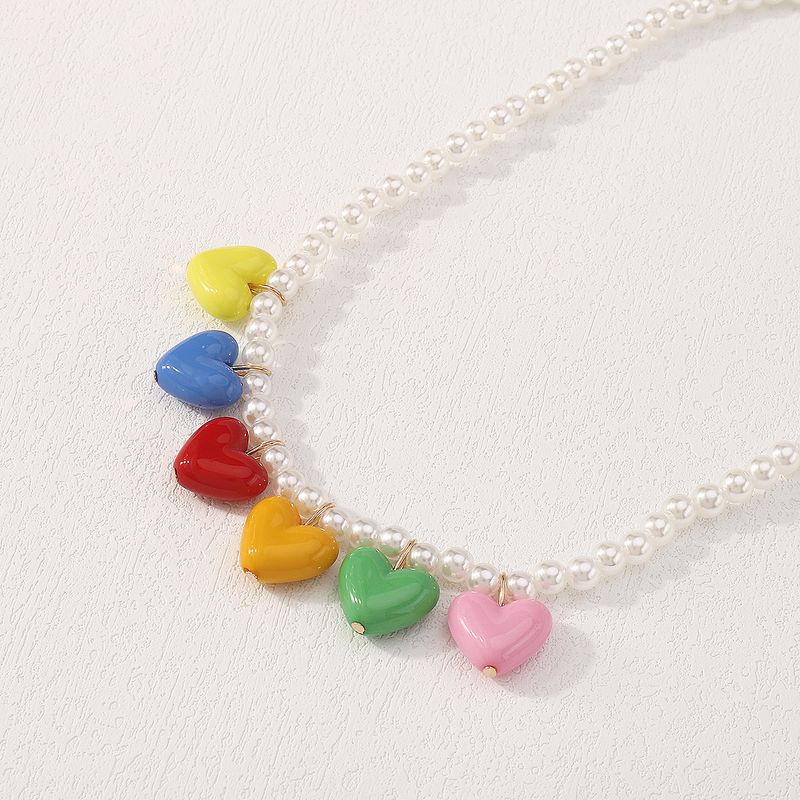 N10036 Rainbow Pearl Necklace, Spring/Summer Elegance, Pride Day Resin Love, Sweet and Cool Necklace_voghion.com