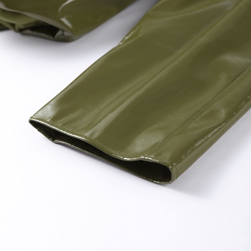 Hochglänzendes PU-Lederjacken- und Rockset, Stehkragen-Biker-Outfit mit Reißverschluss, Streetwear-Zweiteiler (Rot/Grün/Braun, S/M/L)_voghion.com