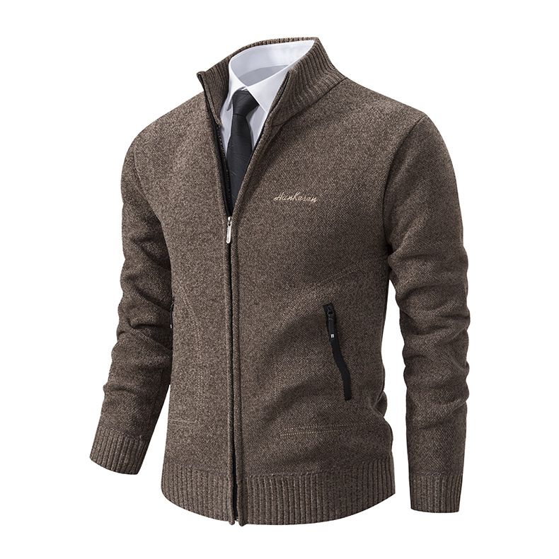 2023 winter men's sweater sweater cardigan high collar slim lapel trend thickened warm jacket_voghion.com