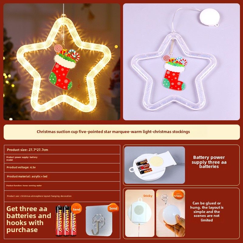 Weihnachtsarrangement Pentagramm Pferderennen Hängeleuchten LED-Leuchten Fenster Atmosphäre Dekoration Anhänger Saugnapf Licht_voghion.com