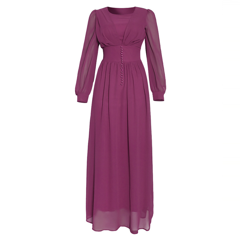 Dameskleding Moslim damesgewaad effen kleur chiffon puntige tuniekjurk Moslim Abaya_voghion.com