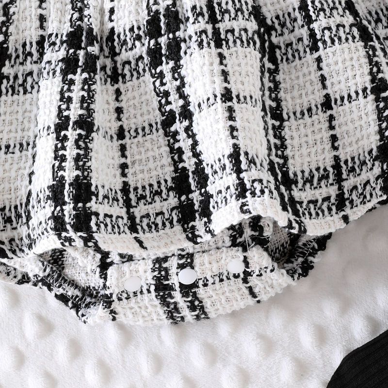 Conjunto de mono y calcetines de punto chic para madre e hija: conjunto de 3 piezas de algodón suave con diadema (negro/caqui/rosa, 0-18 meses)_voghion.com