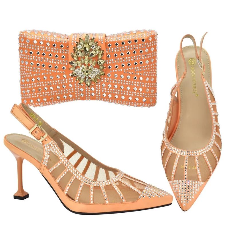 Sandali con tacco a spillo incastonati di diamanti con set di borse da cena Borsa da sera con strass dal design elegante_voghion.com