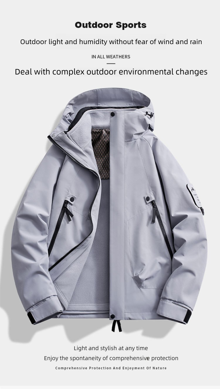 2025 Model 3-in-1 Men's Outdoor Hiking Couple Style Detachable Waterproof Solid Color Mountain Series Jacket For Women_voghion.com