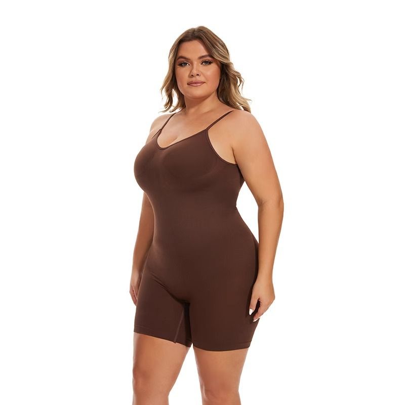 Plus-size toning bodyfitting bodyfitting seamless thread sling one-piece jumpsuit_voghion.com