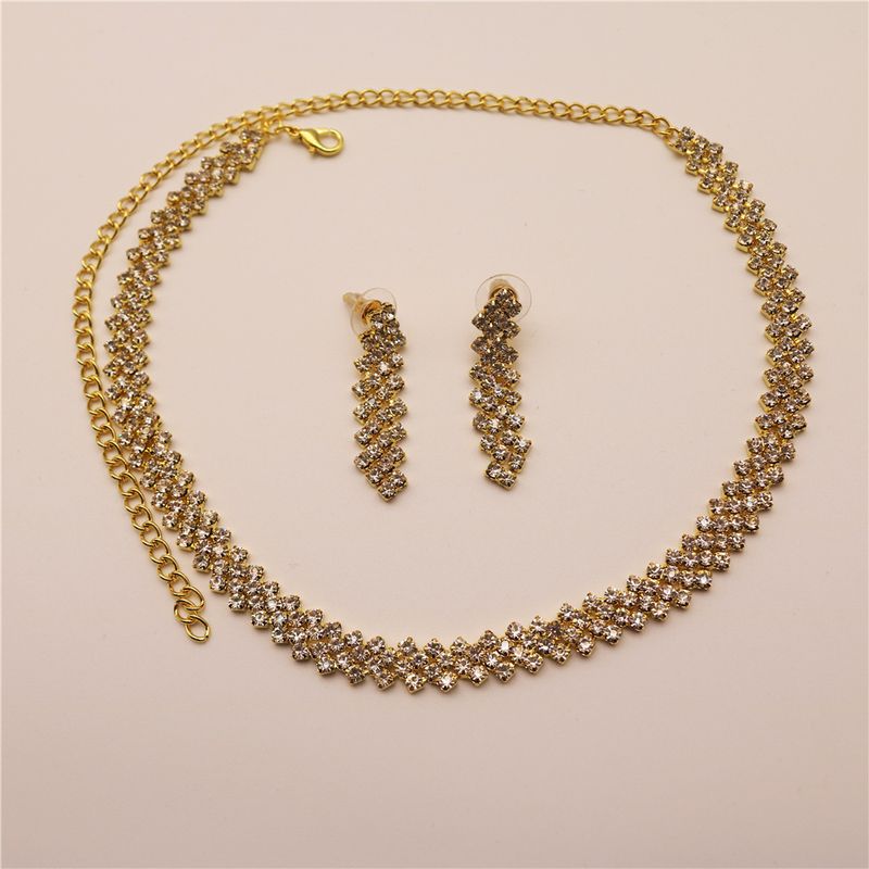 Orecchini minimalisti con strass, collana, gioielli minimalisti per la sposa, set da due pezzi_voghion.com