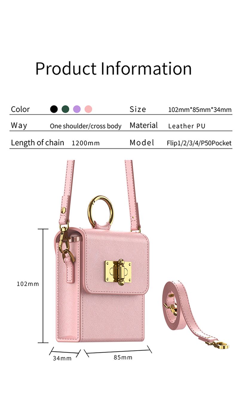 Mini Shoulder For Samsung Galaxy Z Flip 3 4 5G Plain Leather Chain Lanyard Phone Bag With Ultra Thin Ring_voghion.com
