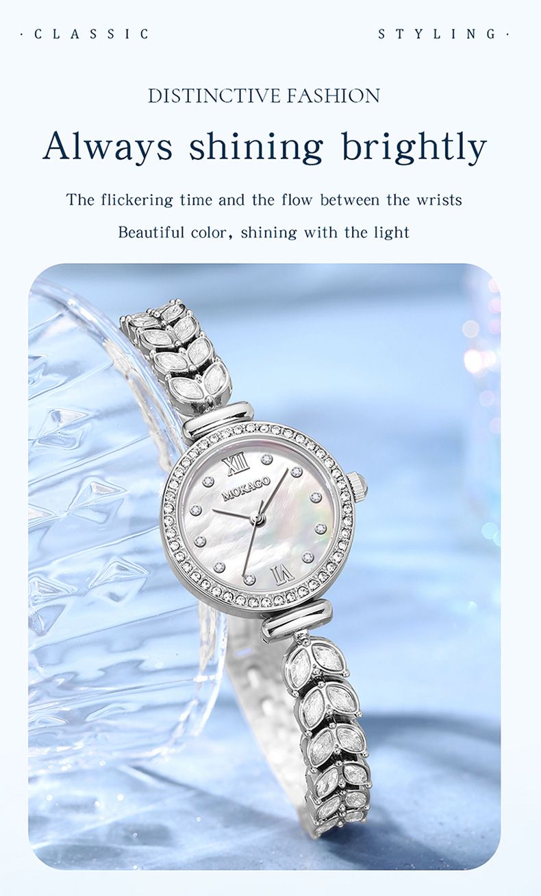 Orologio al quarzo minimalista ed elegante da donna: quadrante con cristalli, bracciale in lega, orologio da polso versatile con diamanti intarsiati._voghion.com