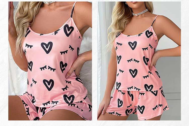 Kvinnors sovkläder Skönhet Pyjamas Set Tryckta Suspender Shorts Hemkläder Pyjamas_voghion.com