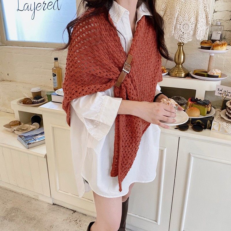 Shawl For Women Spring And Autumn Trendy Knitted Triangle Scarf Outerwear Cape High-end Korean Small Shoulder Wrap_voghion.com