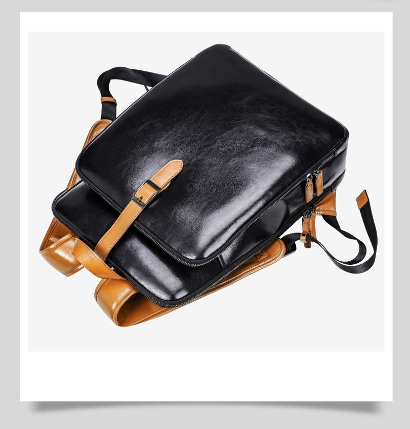 Wasserdichter Rucksack aus Leder im Modetrend, Computertasche, Unisex, mit mehreren Fächern und großem Fassungsvermögen_voghion.com