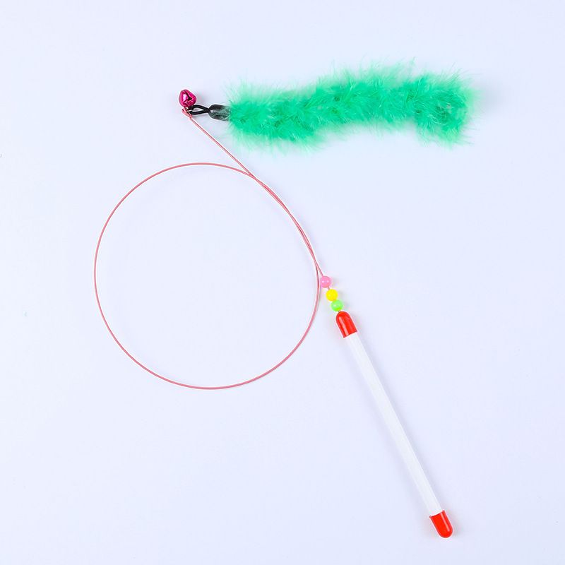 Toy Self-Entertainment With Bell Handheld Long Rod Cat Teasing Artifact Steel Wire Feather Teaser Wand_voghion.com