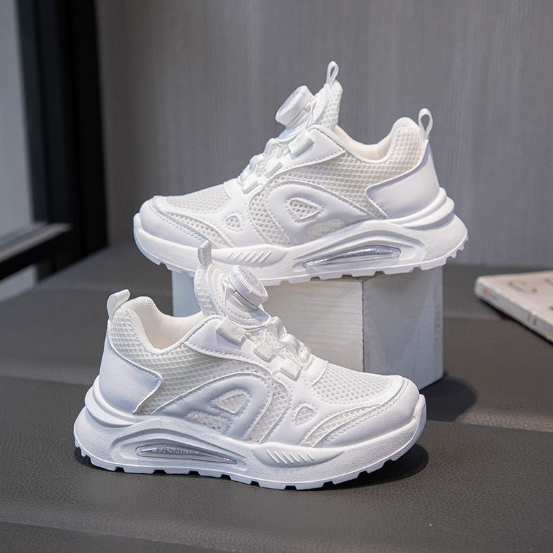 Children's White Summer New Breathable Mesh Rotating Buckle Boys And Girls Student Campus Sports Performance Shoes_voghion.com