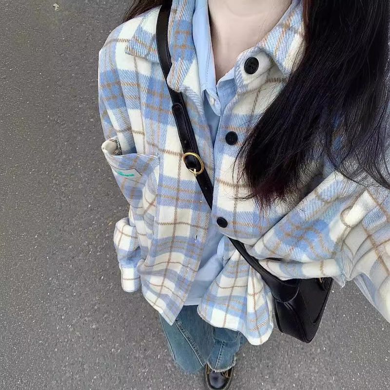 Checkered For Women Spring Autumn New Korean Version Cardigan Jacket With Loose Versatile Temperament, Small And_voghion.com
