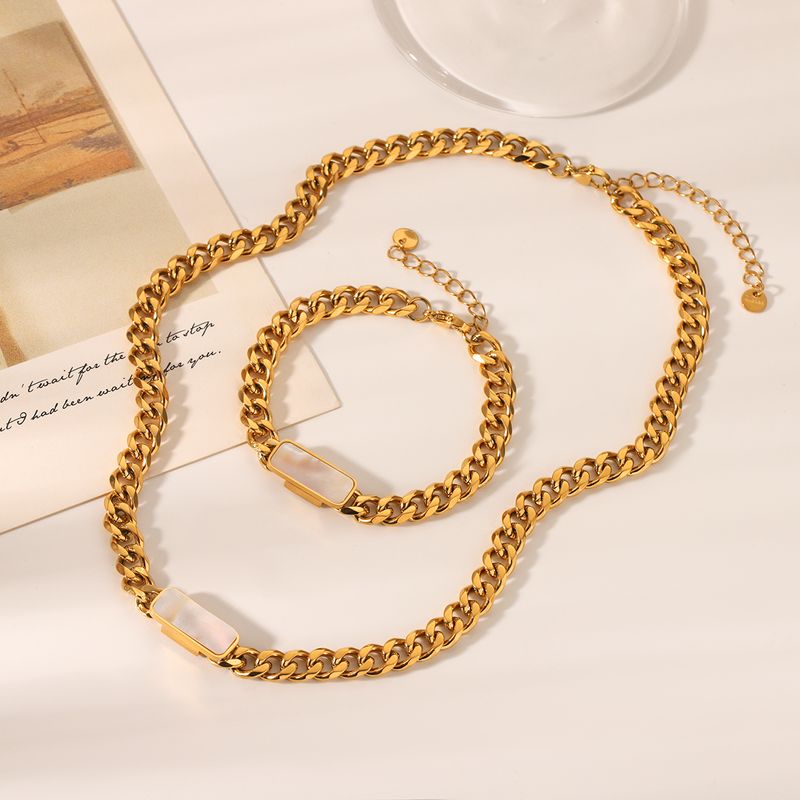 Collier et bracelet élégants en chaîne cubaine pour femmes, bijoux tendance en acier inoxydable, plaqués or, accessoires de fête, 1 pièce/2 pièces_voghion.com