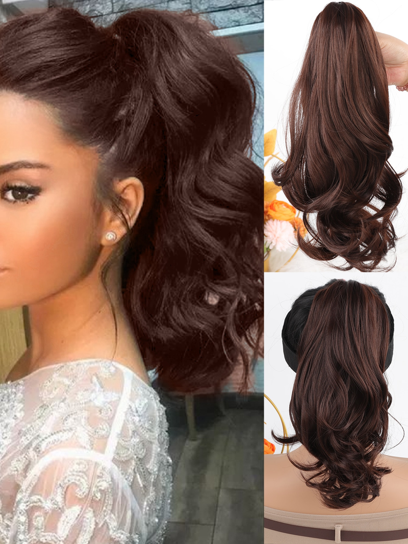 Sintētiska spīļu zirgastes pieaudzējuma matu pieaudzēšana 14" mākslīga brūna sirma blonda viļņaina mākslīgā bize ar gumiju_voghion.com