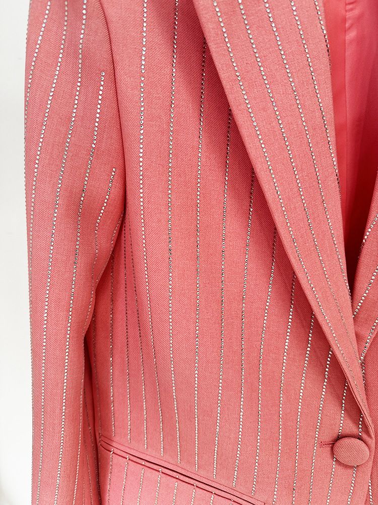 Kadınlar İçin Şık Taşlı Blazer ve Pantolon Takım Elbise - Şık İşlemeli Bol Kesim Ofis Giyim ve Akşam Kıyafetleri (Siyah/Nar Kırmızısı)_voghion.com