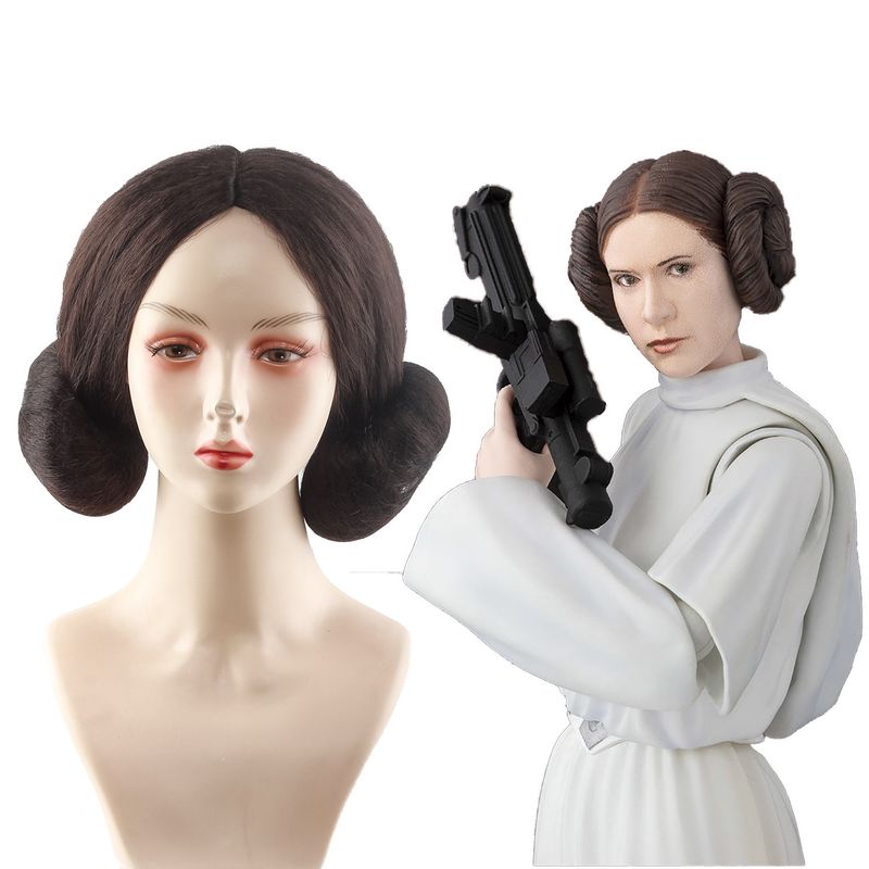 Star Wars Einteiliges Haarpaket Prinzessin Leia Cosplay Perücke Braun Doppelt Gehärtetes Kugelkopf Halloween Perücke_voghion.com