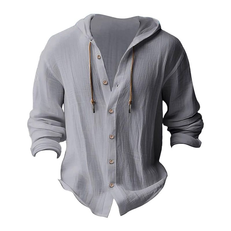 Maglietta casual a maniche lunghe con cappuccio e coulisse in cotone e lino, tinta unita, da uomo, alla moda, da abbinare a qualsiasi outfit, da spiaggia_voghion.com