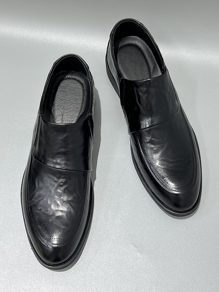 Hochwertige, vielseitige Slip-On-Schuhe aus echtem Leder mit spitzer Zehenpartie, Business Casual, formelle erste Schicht aus Rindsleder für Herren_voghion.com