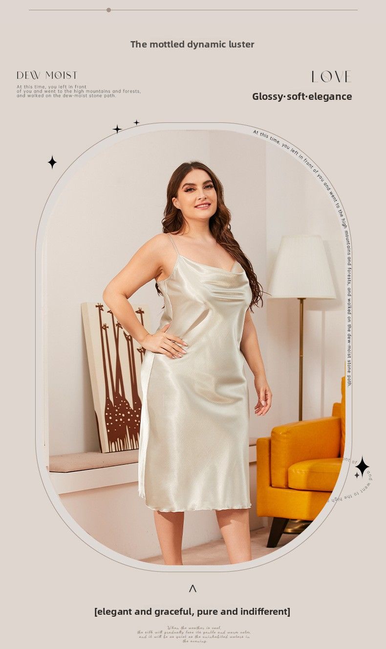 Atemberaubend bequem: Einteiliges Nachthemd aus Eisseide in Übergröße – Sommer-Loungewear mit schwingendem Kragen und Hosenträgern_voghion.com