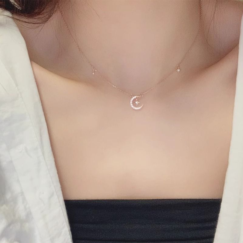 Sterling Silver Moon Necklace Accessories Women, Light Luxury, Niche, High-End Feel, New Style, Best Friend Birthday_voghion.com