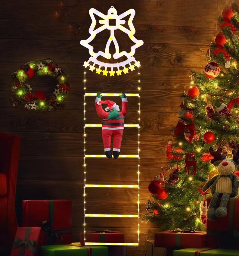Decorazione da parete a LED con albero di Natale e scala di Babbo Natale, luci colorate per esterni_voghion.com