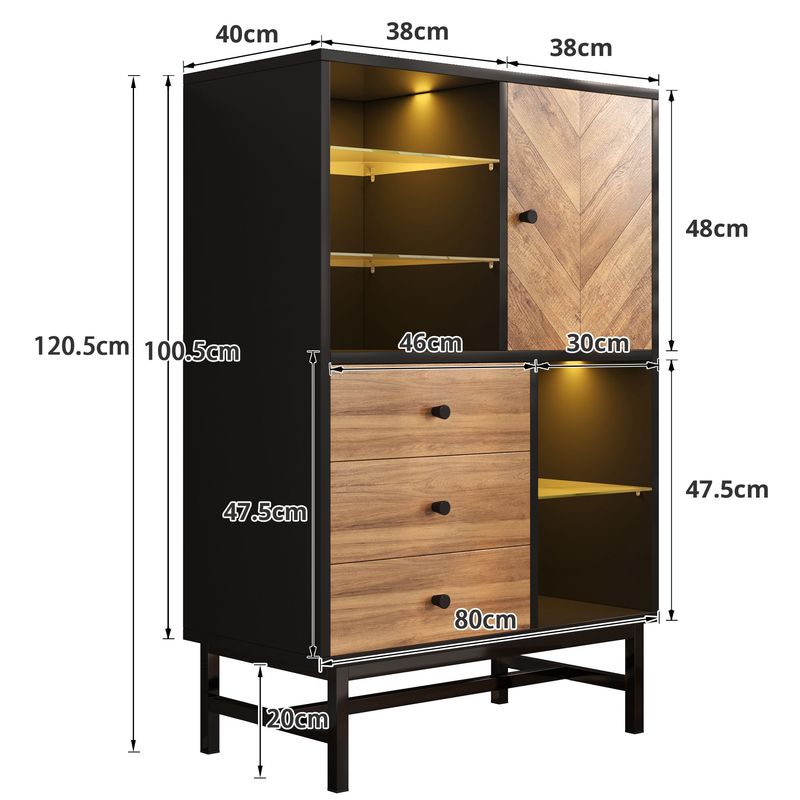 Vetrina con 12 colori di luce LED, Schubladen, Glasböden, Dreieck Holzmaserung_voghion.com