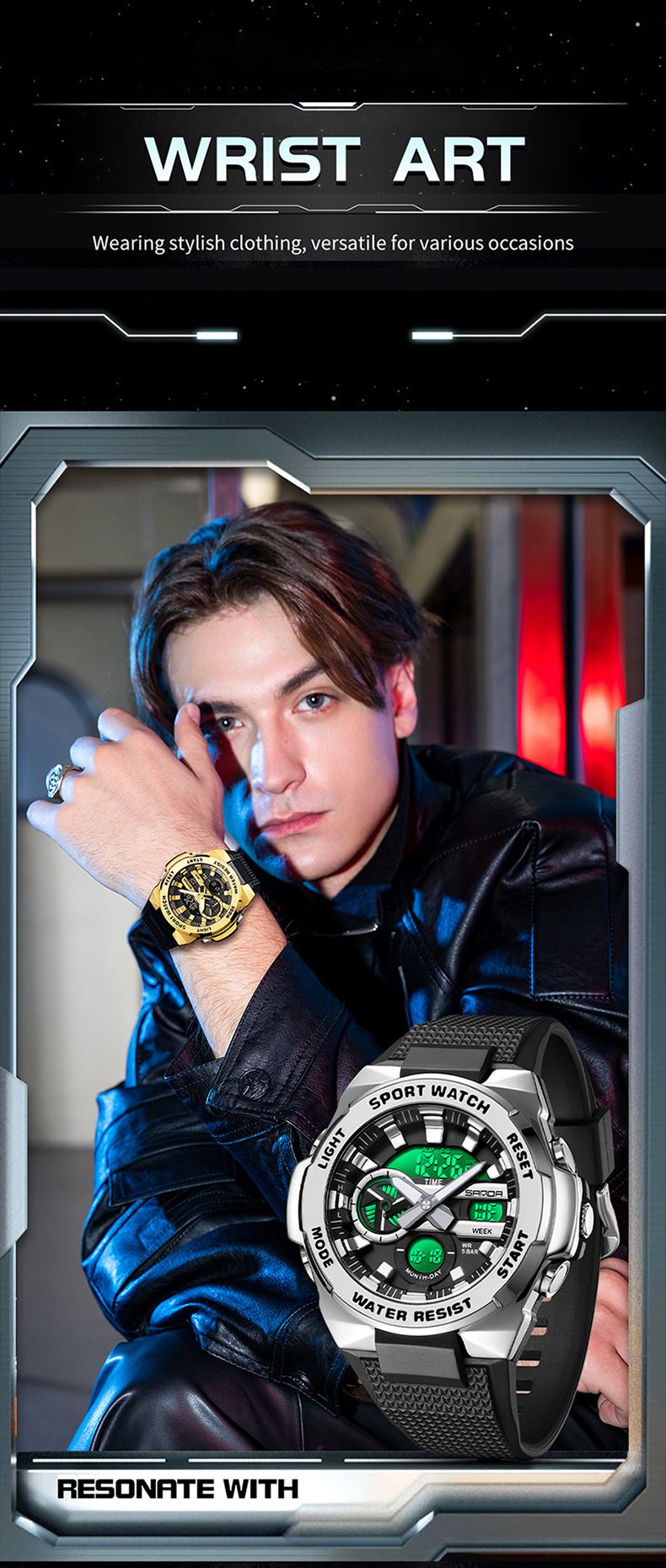 Montre analogique numérique multifonction, étanche, affichage lumineux, alarme et chronomètre pour étudiants et adolescents. Montre de sport lumineuse avec réveil._voghion.com