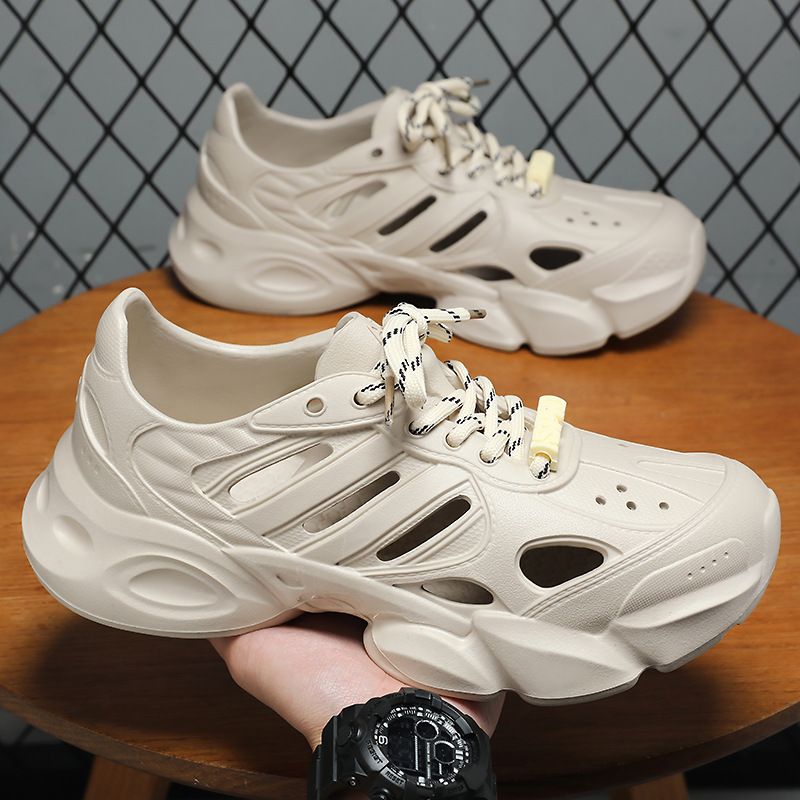 Summer Men's Beach Solid Color Versatile Clogs EVA Lightweight Sandals Height Increasing Breathable Casual Shoes_voghion.com