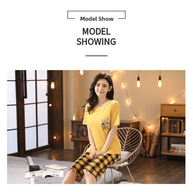 Sieviešu vasaras pidžamas, plus izmēra īsroku kapri bikses, vasaras sieviešu uzvalks, virsdrēbes, korejiešu stila, jaukas, mājas apģērbs, plānas_voghion.com