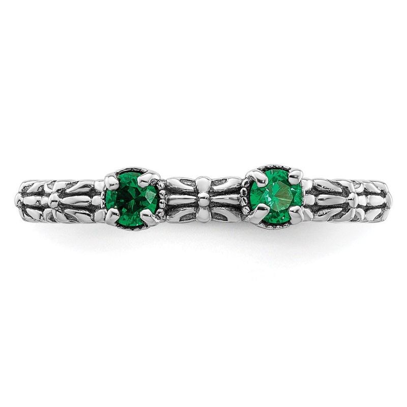 Sterling Silver Stackable Expressions Created Emerald Two Stone Ring_voghion.com