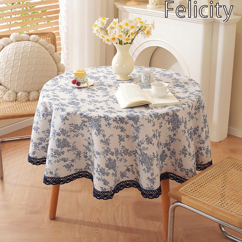 Vendita calda di cotone e lino con stampa di rose blu, tessuto rotondo, piccolo tavolo rotondo INS Wind_voghion.com