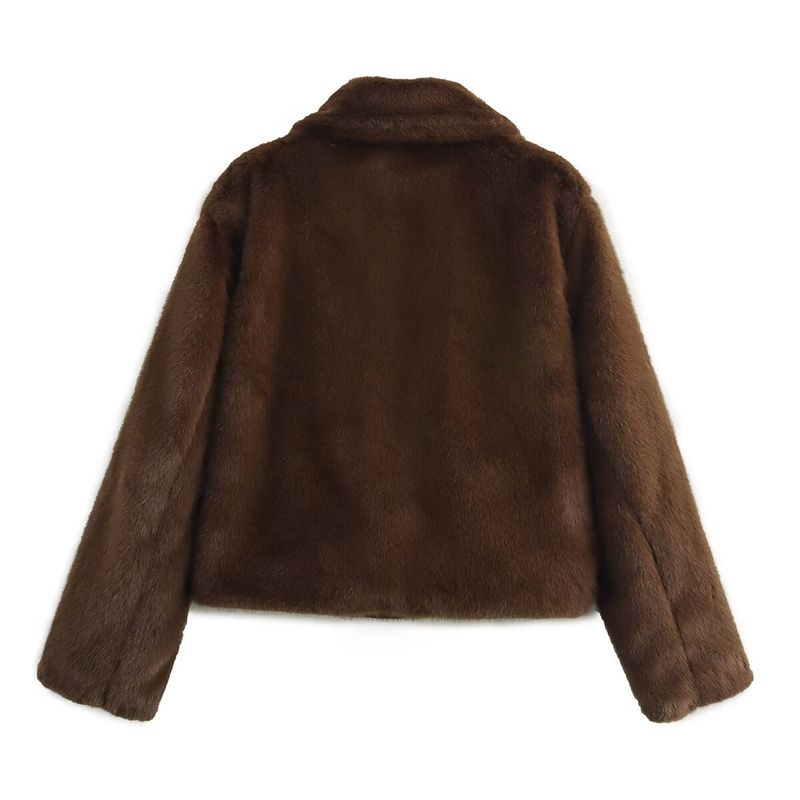 Cross-Border European And American Leather Effect Lapel Long Sleeve Woolen Coat 2025 Winter Fashion B88792_voghion.com