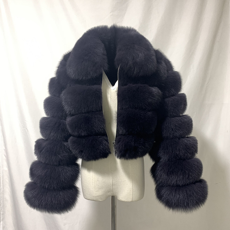 Casual White Black Fluffy Fall Winter Fox Fur Coat Women Short Jacket Long Sleeve Cropped Puffer Fur Jacket For Women Outwear_voghion.com