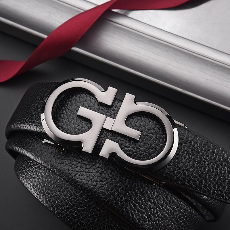 HOT Men Automatic Buckle Alloy Letter Cowhide Versatile Minimalist Western Pants Jeans Business Casual Men's Belt_voghion.com