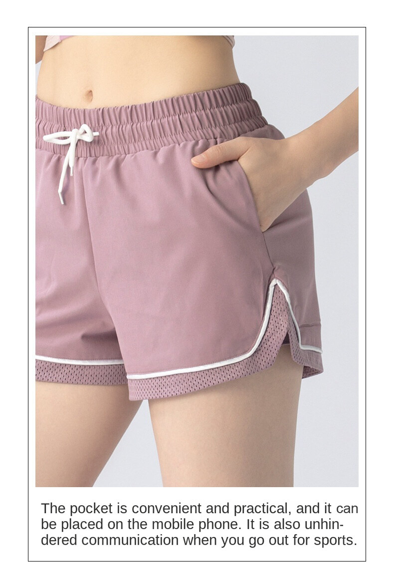 Shorts Sprots femininos com bolsos cintura elástica secagem rápida academia esportiva_voghion.com