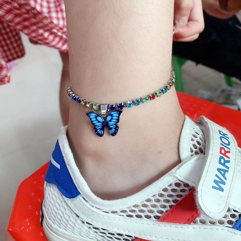 Kreatives Armband mit Strass-Anhänger für Frauen, trendiges Element, neues buntes Schmetterlings-Fußkettchen_voghion.com