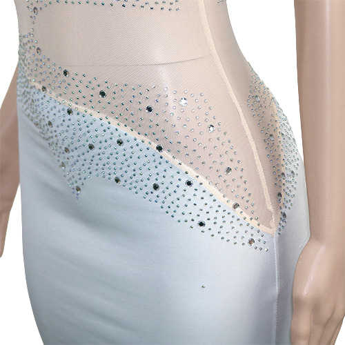 Damenbekleidung sexy durchsichtiges ärmelloses Kleid mit Strasssteinen Damen-Nachtclub-Abendkleid_voghion.com