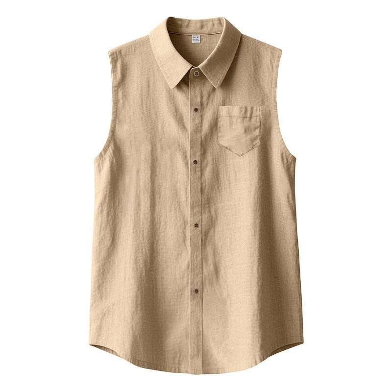Herren Sommer Neue Lose Leinen Einfache Casual Ärmellose Strickjacke Strand Hemd_voghion.com