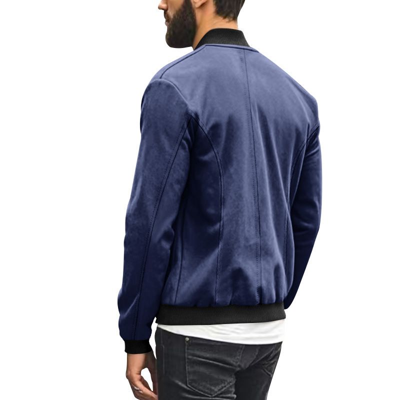 Men's Retro Baseball Jacket – Heavyweight Suede Cardigan With Button Front, Vintage Flight Bomber Style_voghion.com