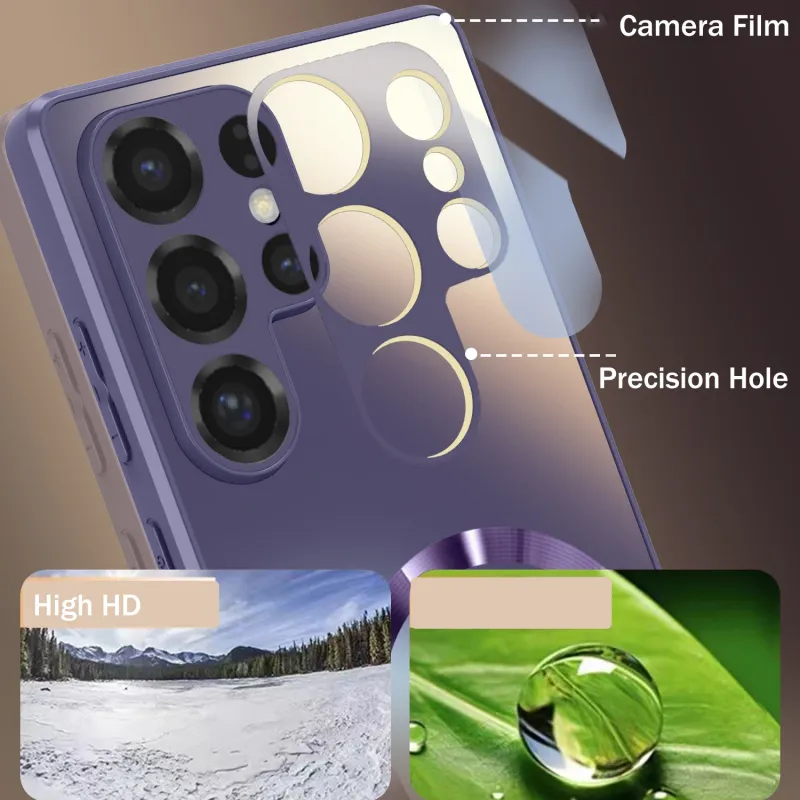 Thin Frosted Matte Car Magnetic Case For Samsung S25 S24 S23 Ultra Plus Glass Lens Protector Shockproof Cover_voghion.com