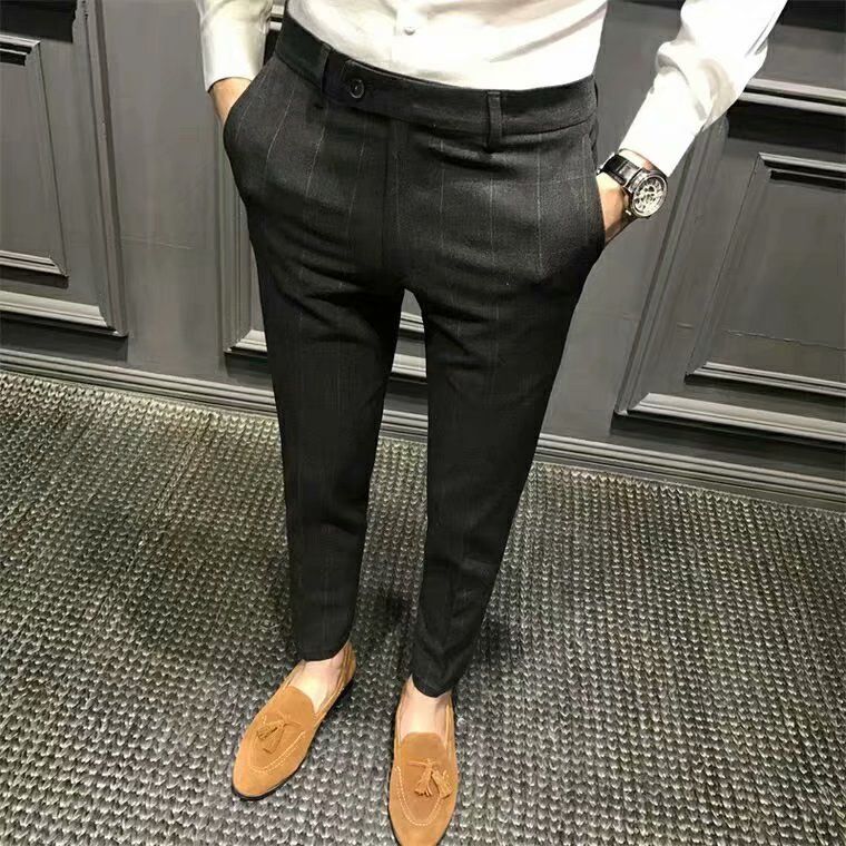 Herrenbekleidung Frühlingskarierte Freizeithose für Herren Slim Fit Skinny Hose Neun-Punkt-Hose Herrenhose Trendy Anzughose_voghion.com