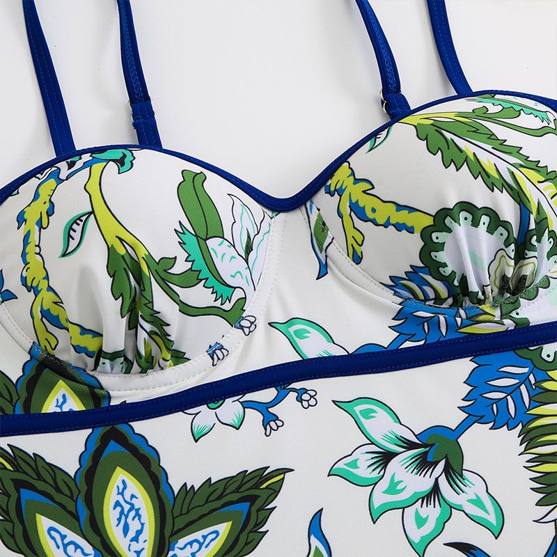Maillot de bain une pièce pour femme Maillot de bain moulant et rétro imprimé en mousseline de soie avec support en acier et sac rigide_voghion.com