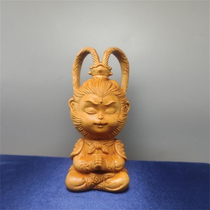 Thuja Handheld Piece Creative Solid Wood Carving Craft Fighting Buddha Car Ornament Monkey King Sun Wukong_voghion.com