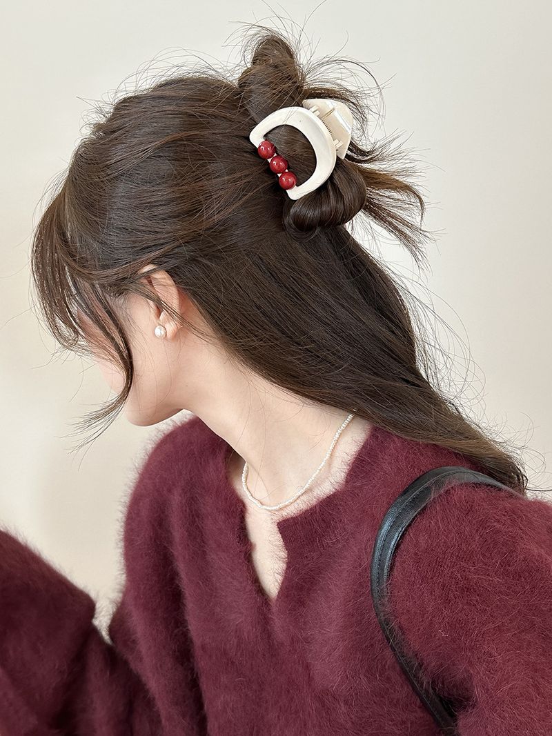 Temperamento Rosso Mezza Legatura Capelli Coreano Edizione Perla Piccola Fermaglio per Capelli Parte Posteriore della Testa Temperamento Forcina per Capelli Senso Avanzato Fermaglio Squalo Irregolare_voghion.com