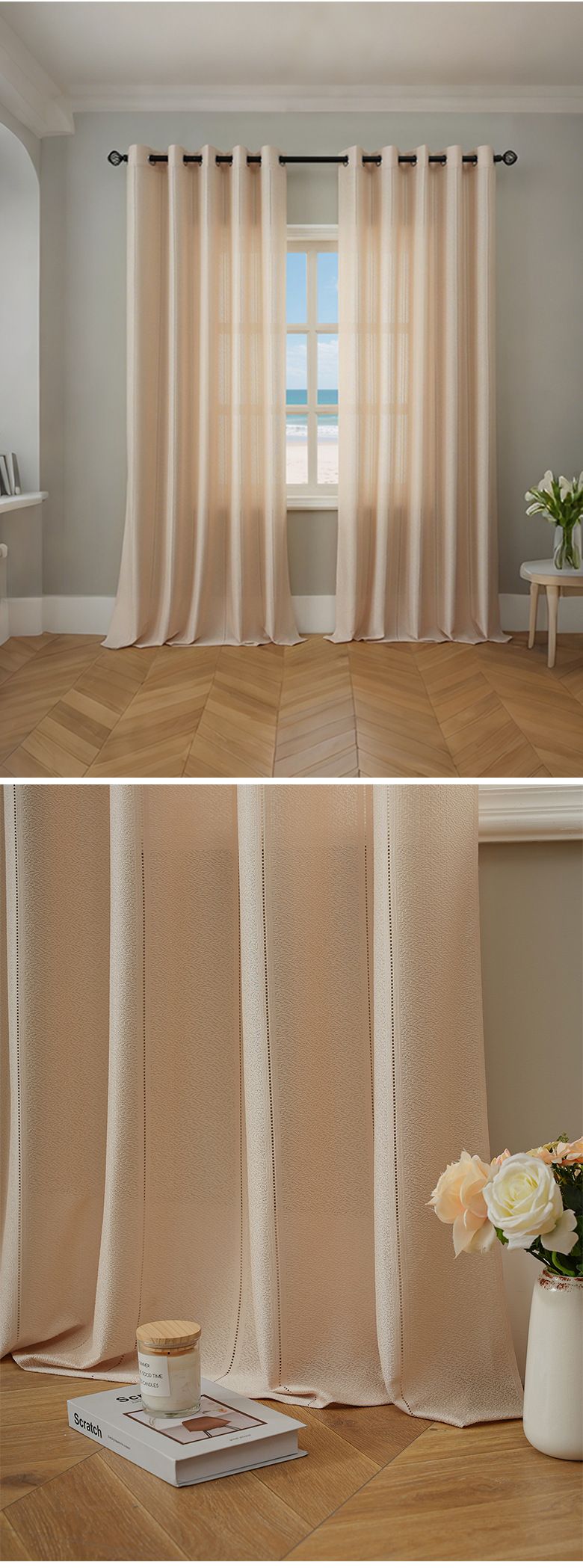 Striped Voile Sheer Curtains - Light Filtering Window Shades For Living Room & Bedroom (Ready-Made, Luxury Minimalist Style, Hotel & Home Use)_voghion.com