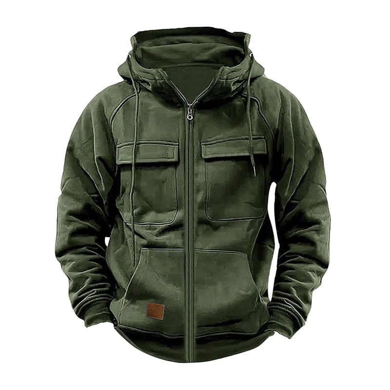 Sudadera tipo cárdigan deportivo informal con capucha y múltiples bolsillos para hombre, estilo europeo y americano, con envío directo de fábrica Forge._voghion.com