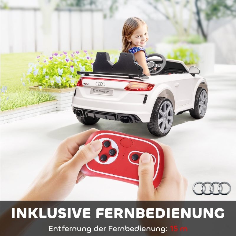 Kinder-Elektroauto, Audi TT RS Roadster, 3 Km/h, Fernbedienung, LED, USB, Bianco_voghion.com